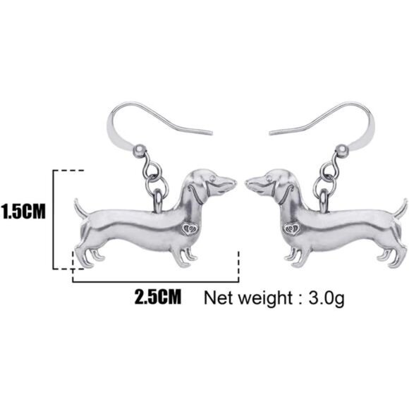 Enamel Alloy Dachshund Dog Earrings - Cute Dangle Drop Fashion Jewelry for Women - Picture 6 of 8